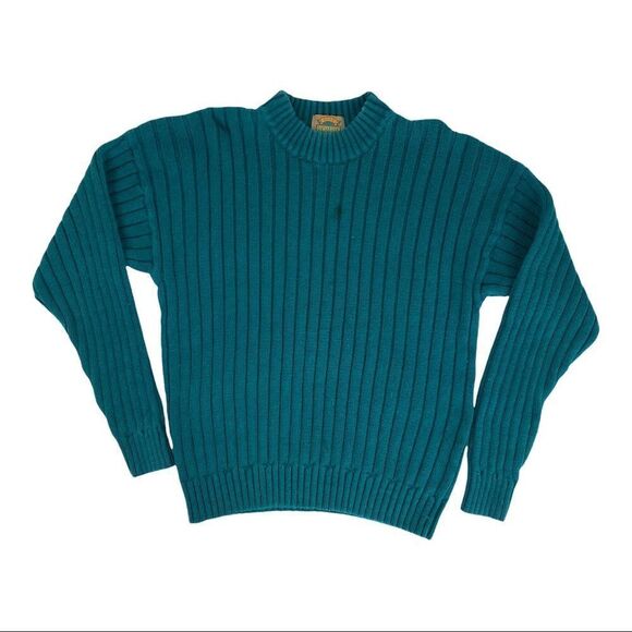 Vintage 80s 90s Heavy Knitted Brad Richards Sweaters Mock Neck Red & Teal - Picture 2 of 6